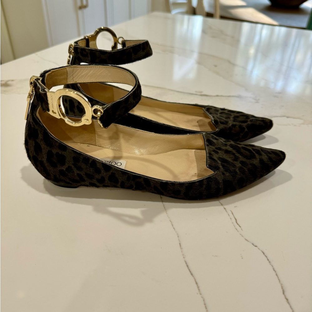 Jimmy Choo Animal Print Calf Hair Lock And Key Ankle Strap Heels Size 8.5